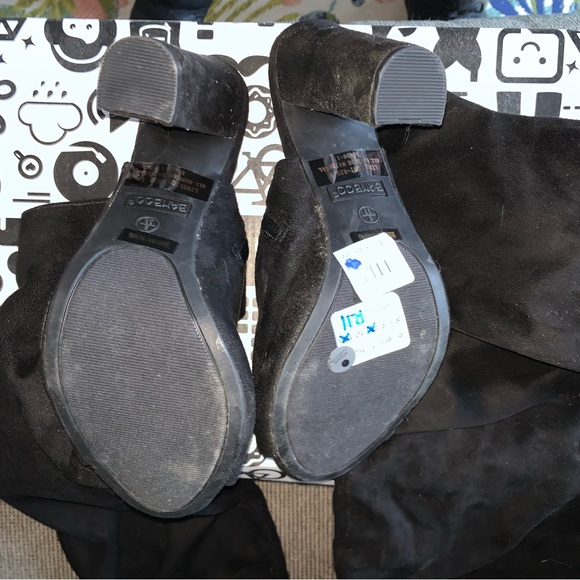 Women’s 8 BAMBOO LIMELIGHTS Black Faux Suede High Over the Knee Sandal Boots NEW - Picture 10 of 12